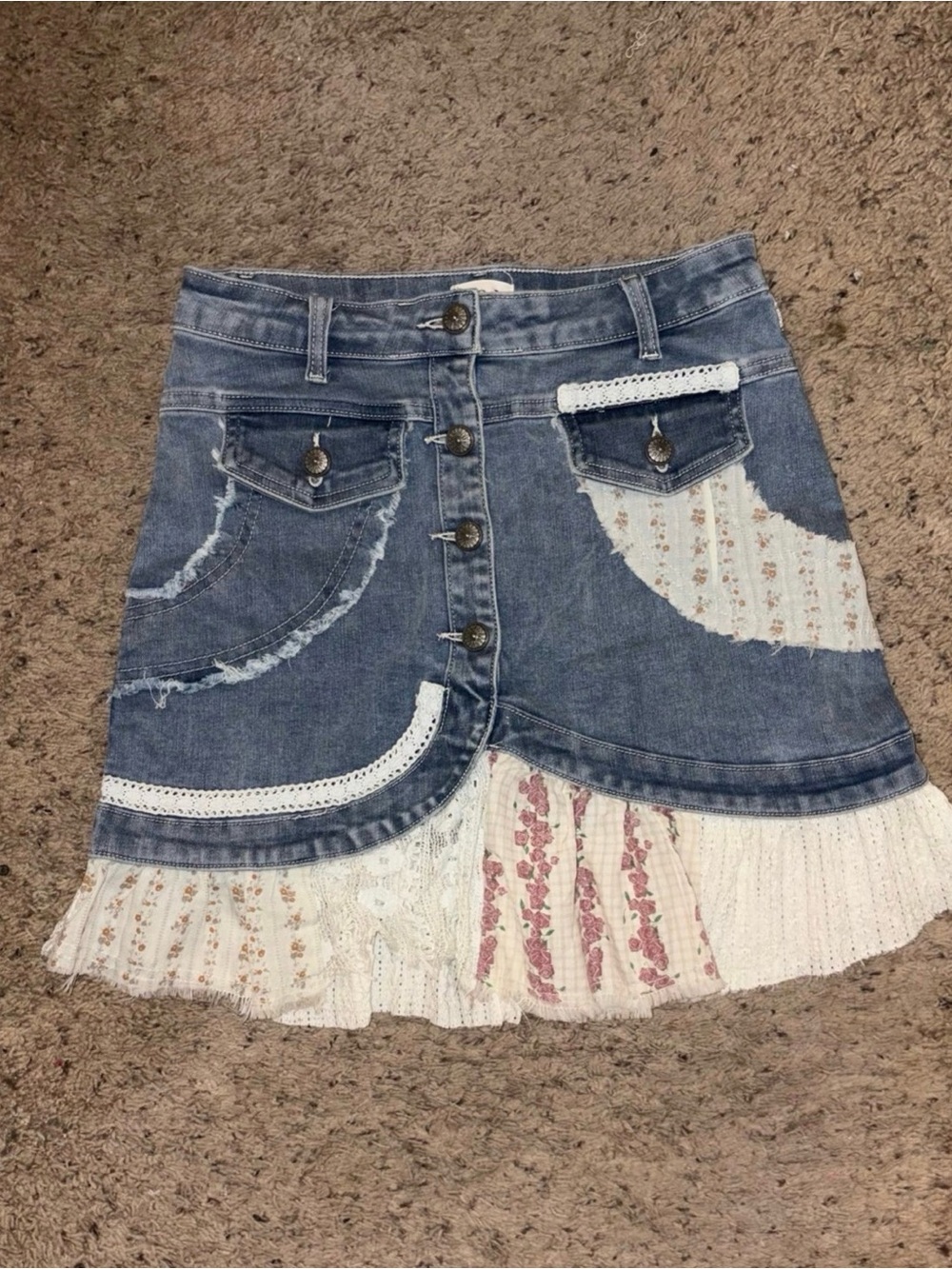 POL Patchwork Denim Mini Skirt Stretchy Small NWOT